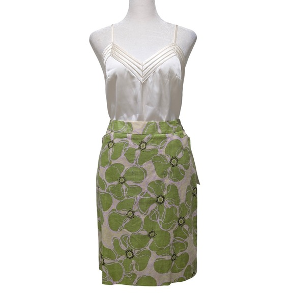 Perry Ellis Dresses & Skirts - NWT‎ Perry Ellis Apple Green Floral Linen Blend Metallic Pencil Skirt Pockets 6